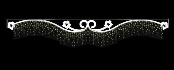 Volutas con estrellas y cortina de luces